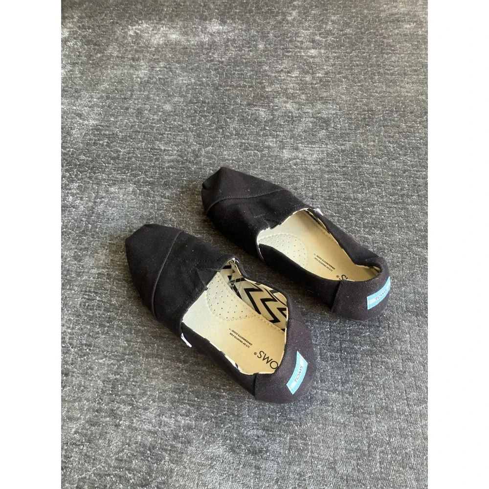 TOMS‎ Alpargata 10017716 Flats Women's US 6 Black Cotton Canvas Slip On Shoes